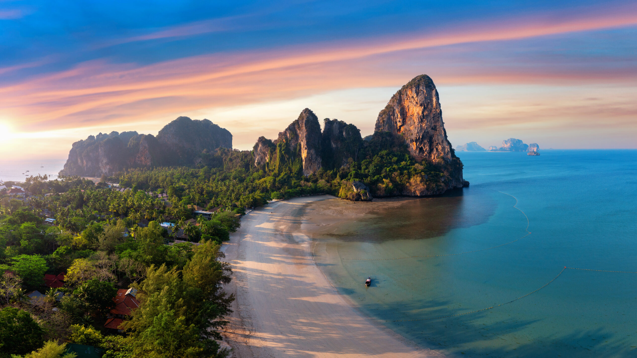 Landscape of Railay beach at sunrise in Krabi, Thailand.